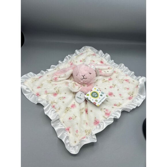 Little Me Baby Snuggle Blanket Pink Lovey Plush Bunny Rattle & Satin Trim - Picture 8 of 9
